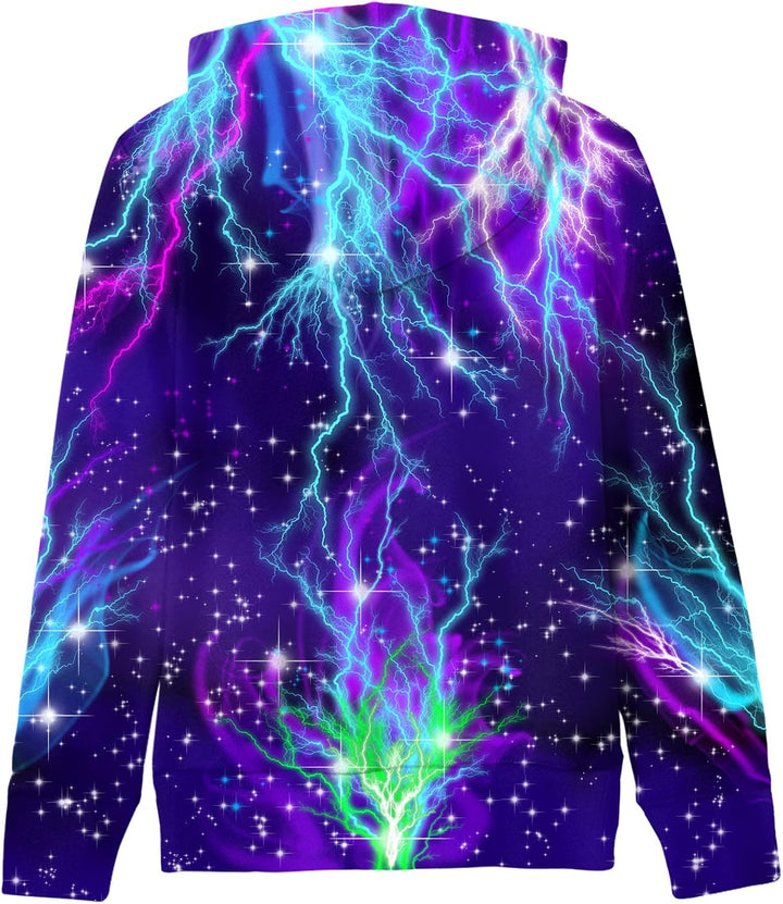AIDEAONE Jungen Mädchen 3D Hoodie Kapuzenpullover Sweatshirt Mit Kapuze Lila Blitz 8-11 Jahre, Lila