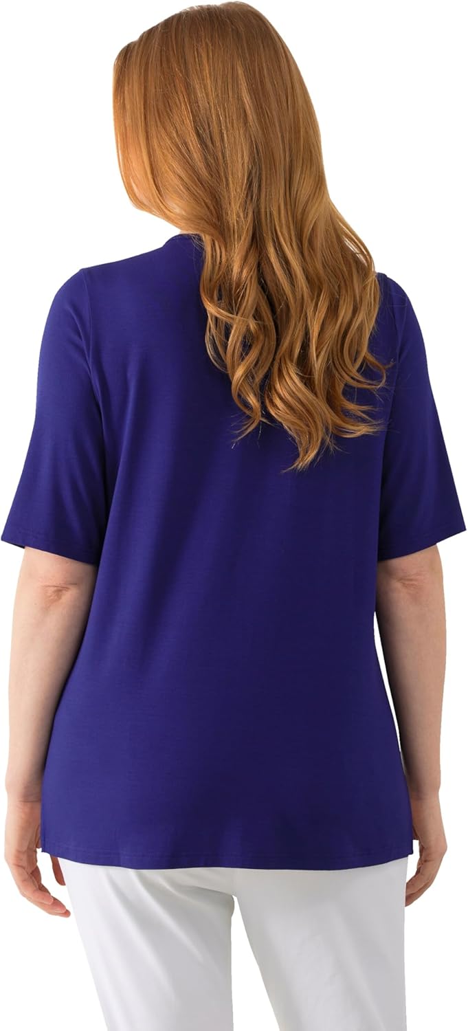 Ulla Popken Damen T-Shirt, vorne doppellagig, V-Ausschnitt, Halbarm 42-44 Lila, 42-44 Lila
