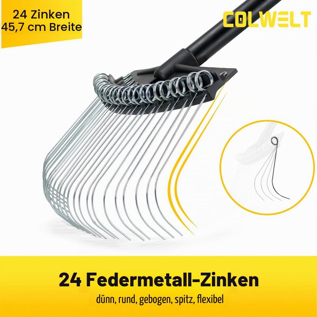 Colwelt Vertikutierrechen, Rechen mit dünnen, gebogenen Federstahlzinken, Vertikutierrechen für Rase