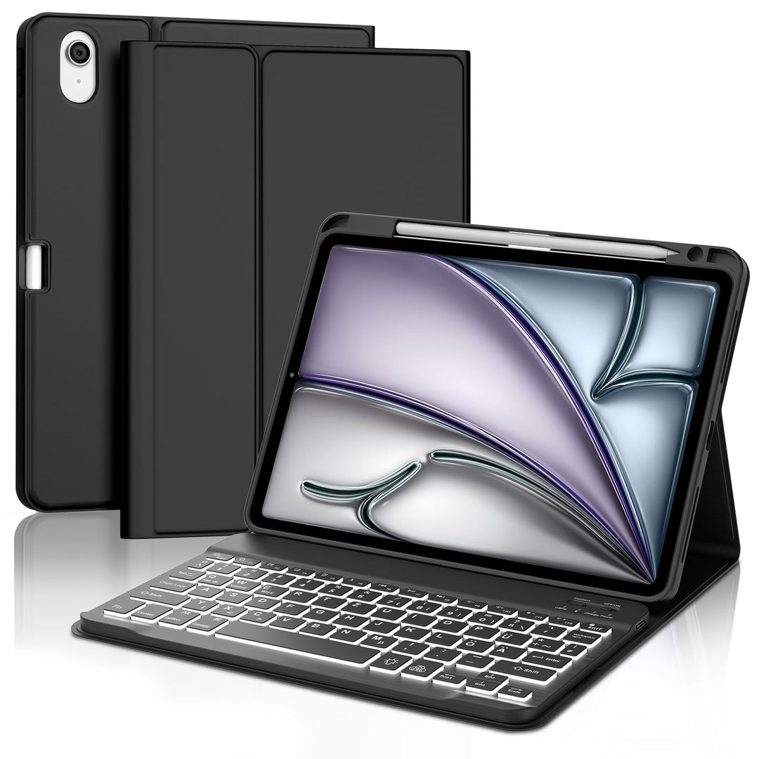 für iPad Air 11 Hülle mit 7-Farben Beleuchtung Tastatur für M3/M2 (2025/2024), Abnehmbare Tastatur,