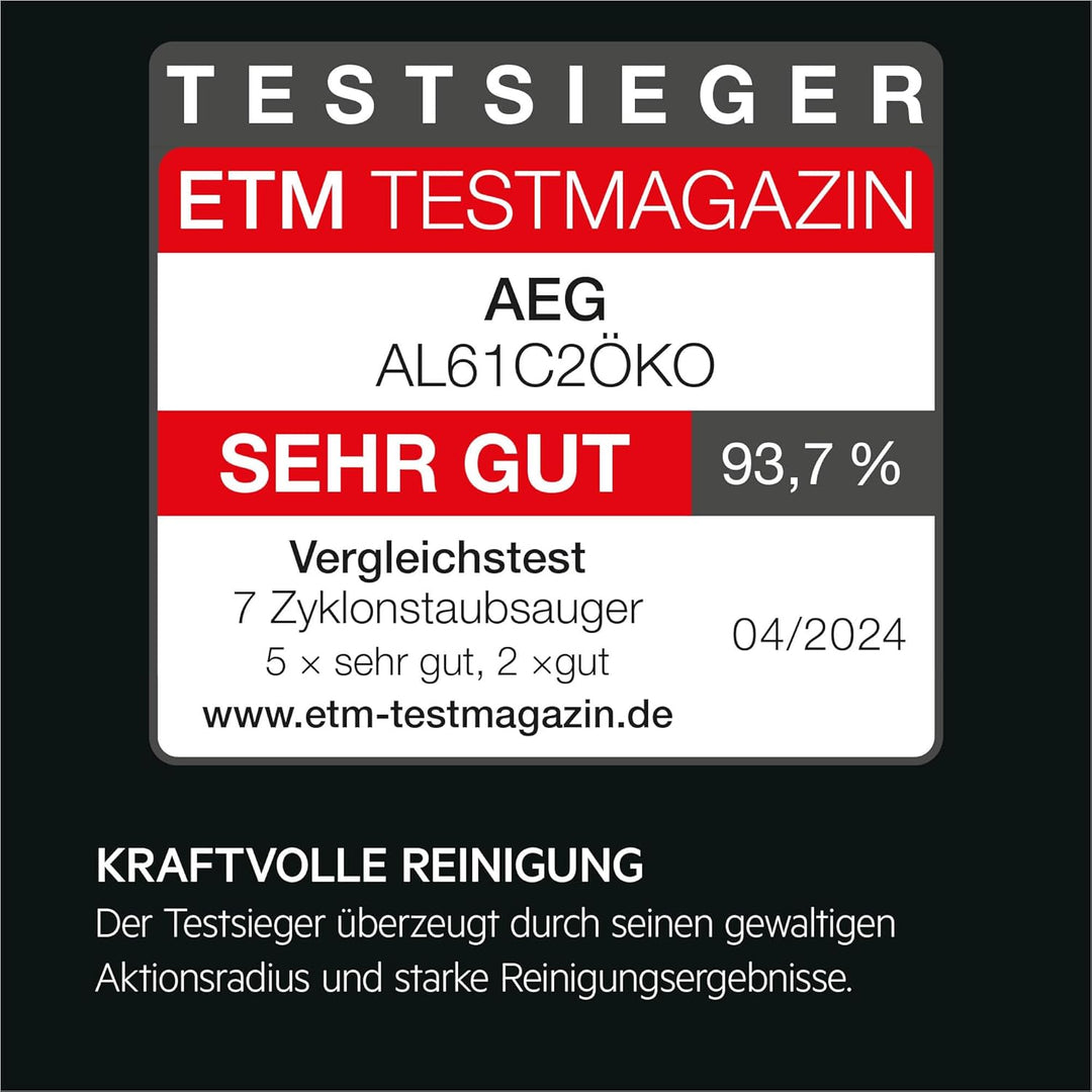 AEG CLEAN 6000 ÖKO AL61C2ÖKO Staubsauger beutellos / ETM Testsieger (SEHR GUT) / 60 % Recyclingmater