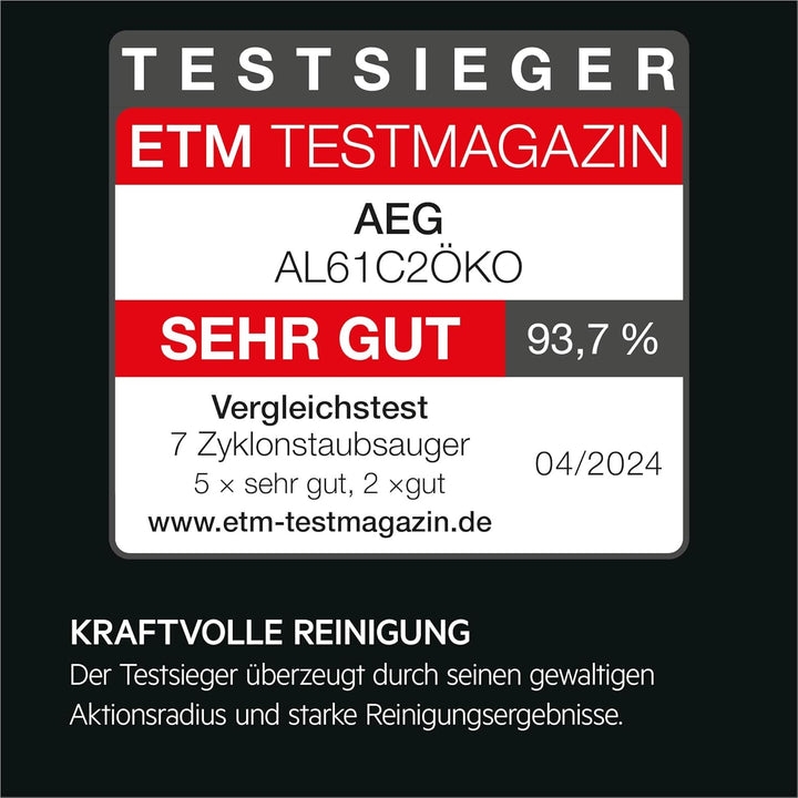 AEG CLEAN 6000 ÖKO AL61C2ÖKO Staubsauger beutellos / ETM Testsieger (SEHR GUT) / 60 % Recyclingmater