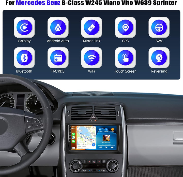 6+128G 8-Kern CAMECHO Android 15 Autoradio für Mercedes Benz B-Class W245 Viano Vito W639 Sprinter,