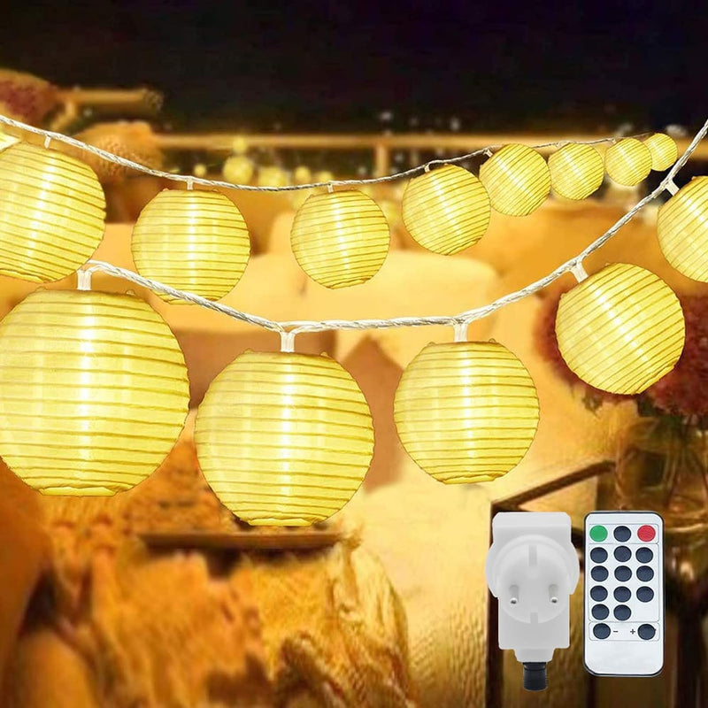 10M LED Lampions Lichterkette Aussen Strom, Erweiterbar 8 modi Warmweiss 40er LED Lampion mit Fernbe