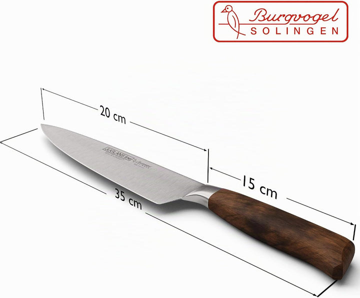 Burgvogel Solingen Juglans Line Kochmesser Walnussholz 20 cm, rostfrei, Küchenmesser scharf geschmie