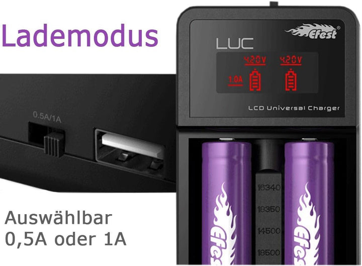 Efest LUC LCD Ladegerät für Li-Ionen Akkus incl. KFZ Adapter von Dampferkiste