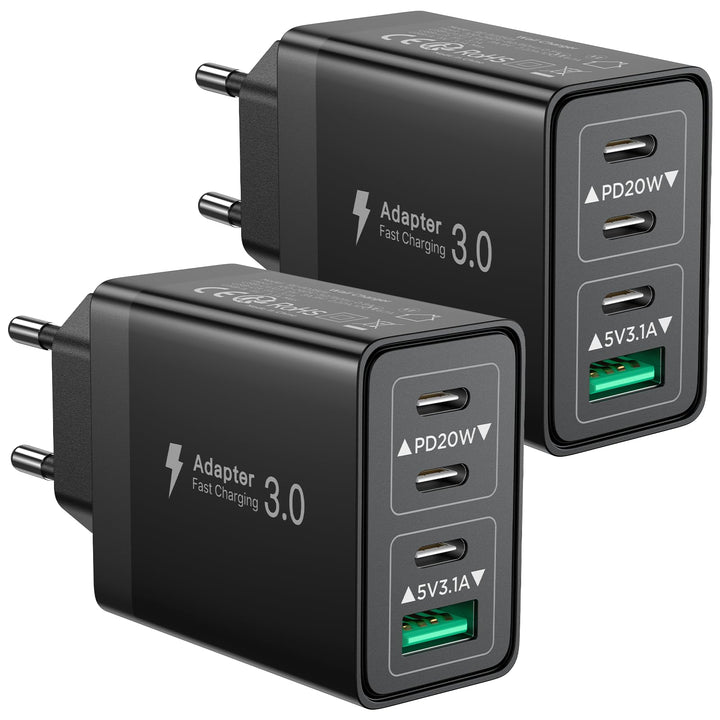 Aioneus USB C Ladegerät, 2-Pack 4Port Ladegerät USBC Adapter 40W Stecker Typ C Schnellladegerät Mehr