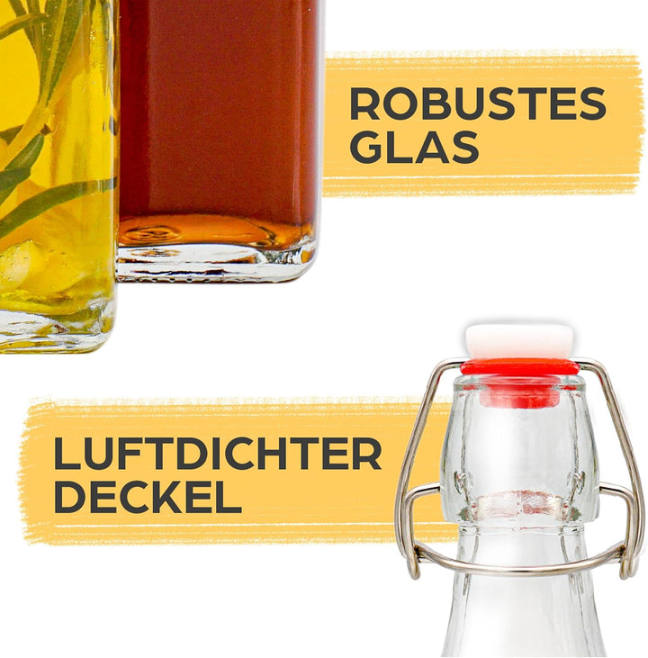 Praknu 12er Set Glasflaschen 500ml Bügelverschluss Eckig - Bügelflaschen Zum Befüllen - inkl 6 Extra