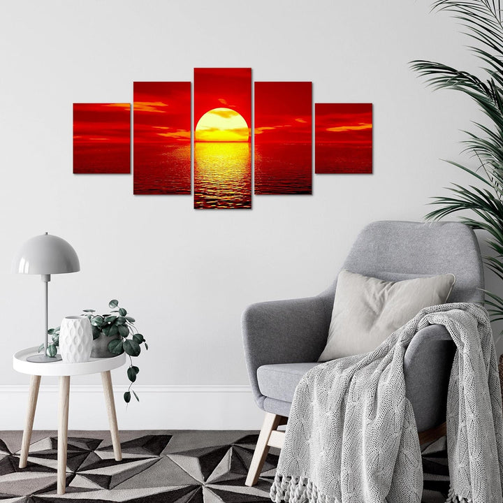 Runa Art Wandbilder Sonnenuntergang Sunset 5 Teilig Bild auf Vlies Leinwand Deko Schlafzimmer Wohnzi