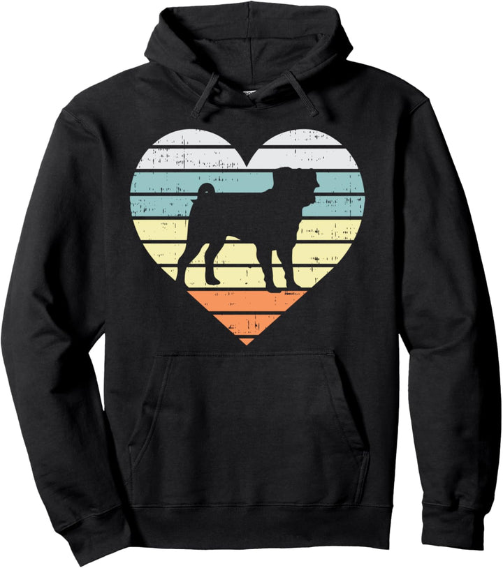 Pug Heart Sunset Retro Animal Pet Dog Lover Owner Women Gift Pullover Hoodie