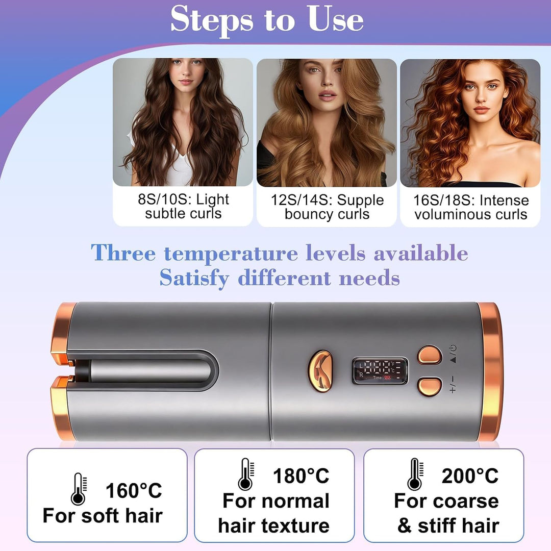 Automatischer Lockenstab mit LCD-Display, automatischer Haarcurler mit 6 Temperatureinstellungen und