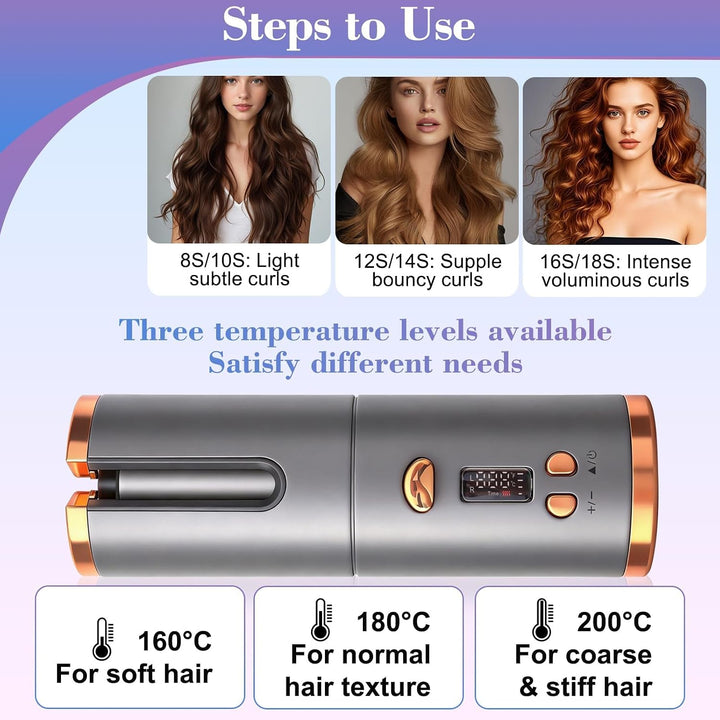 Automatischer Lockenstab mit LCD-Display, automatischer Haarcurler mit 6 Temperatureinstellungen und