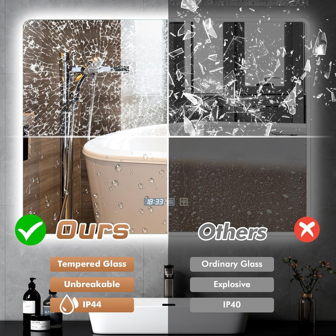 600mm 800mm Badspiegel mit Beleuchtung Dimmbar 3000K 4000K 6500K | Badezimmerspiegel Touch-Schalter