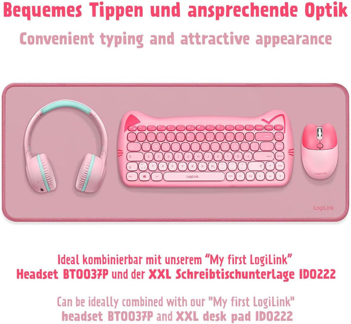 LogiLink kabellose 2,4 GHz kindgerechte Tastatur-Maus-Kombi 1600 DPI QWERTZ-Layout Windows MAC 85 Ta