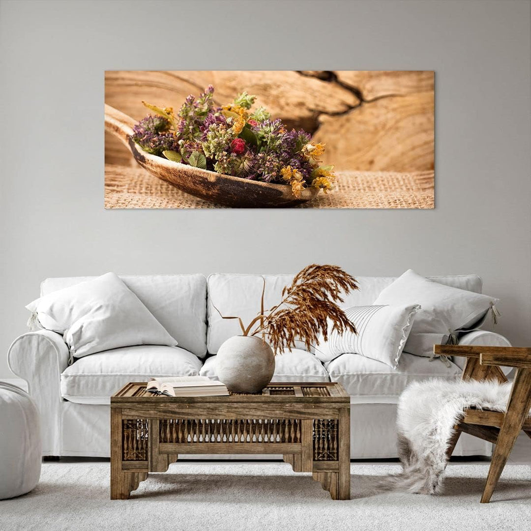 ARTTOR Wandbilder Dekoration Wohnzimmer Kraut Tee Bio getrocknete Kräuter Bilder auf Leinwand 120x50