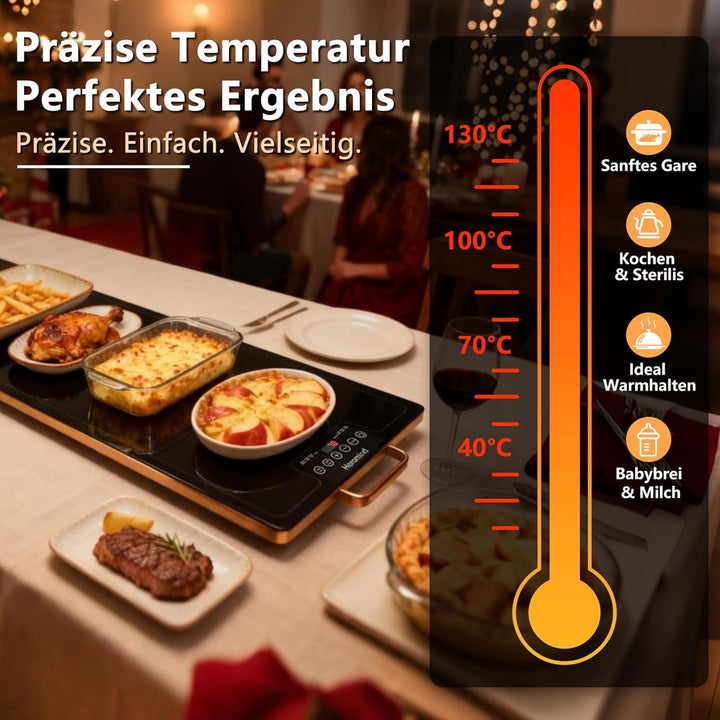 Wärmeplatte 100x35 cm, 450W Elektrische Warmhalteplatte, Touch-Bedienung, Für Grossküchen & Catering