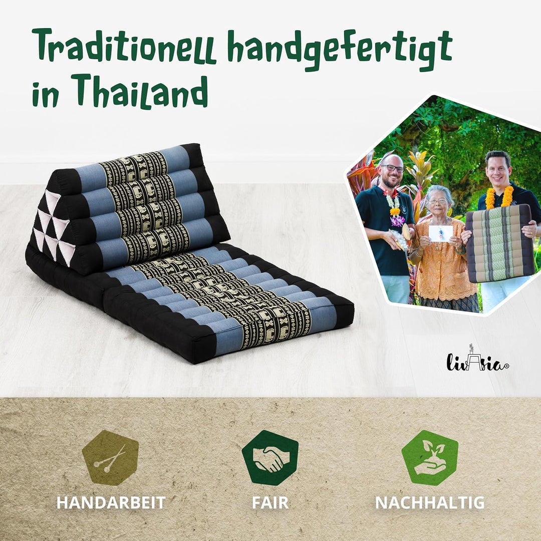 livasia Thaikissen mit 2 Auflagen - 120x50x8cm - Dreieckskissen mit Sitzkissen, Keilkissen mit Kapok