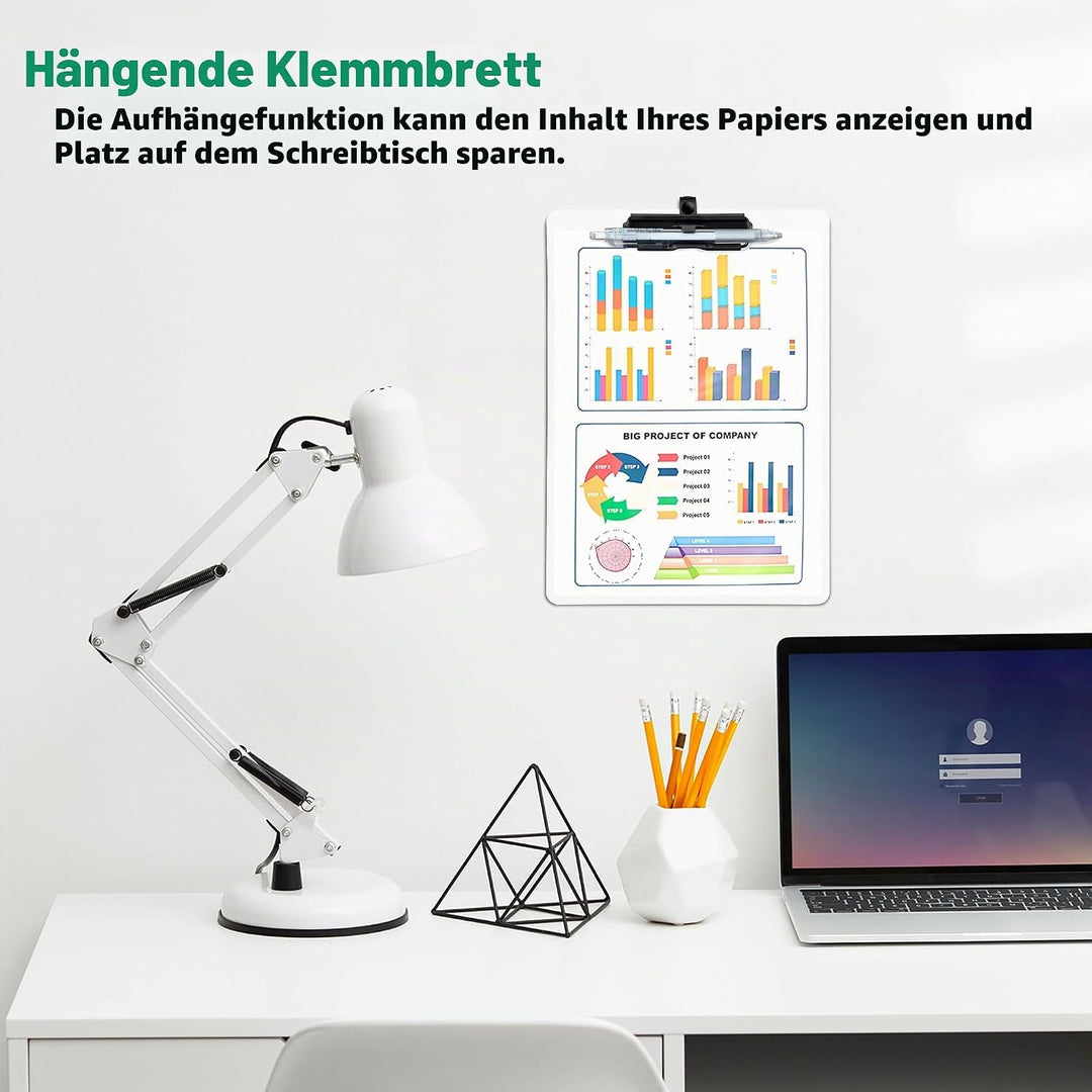 Klemmbrett A4, 6er Klemmbretter mit Stifthalter, Kunststoff Klemmmappe A4, Clipboard zum Aufhängen,