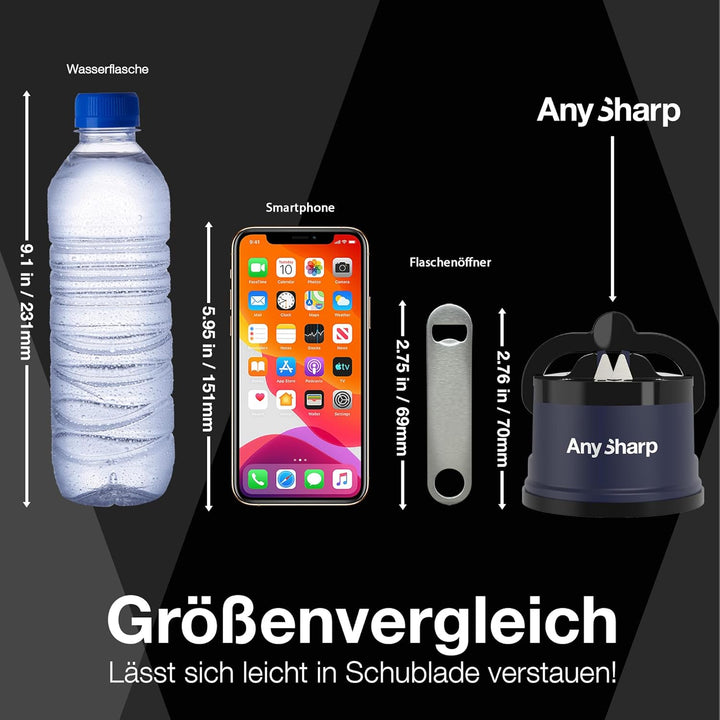AnySharp Messerschärfer, Freihändige Sicherheit, PowerGrip Saugnapf, Sicheres Schärfen aller Küchenm