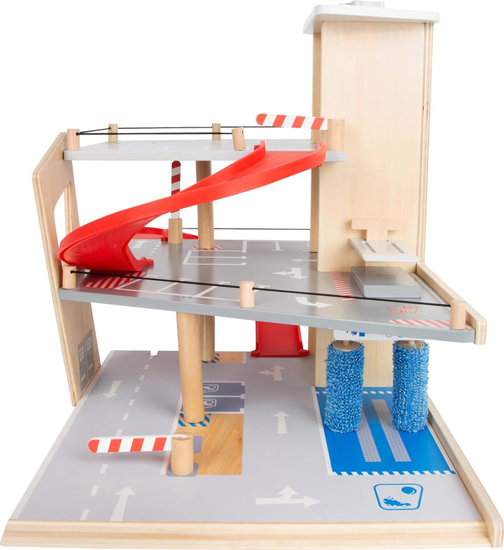 small foot Parkhaus Premium, über 3 Ebenen mit Rampe, Parkhaus für Kinder aus Holz, Rollenspielzeug,