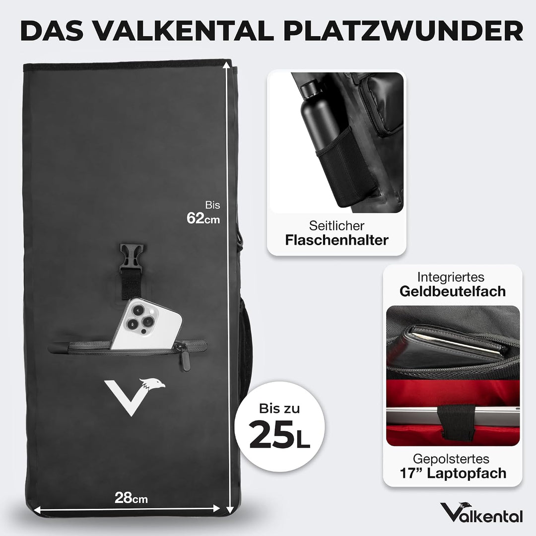 Valkental - 3in1 Fahrradtasche - Geeignet als Gepäckträgertasche, Rucksack und Umhängetasche - Wasse