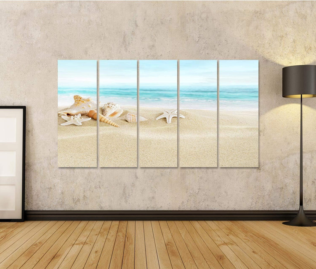Bild Bilder auf Leinwand Muscheln am Sandstrand Wandbild Poster Leinwandbild SOJ 160L x 80B cm, 160L