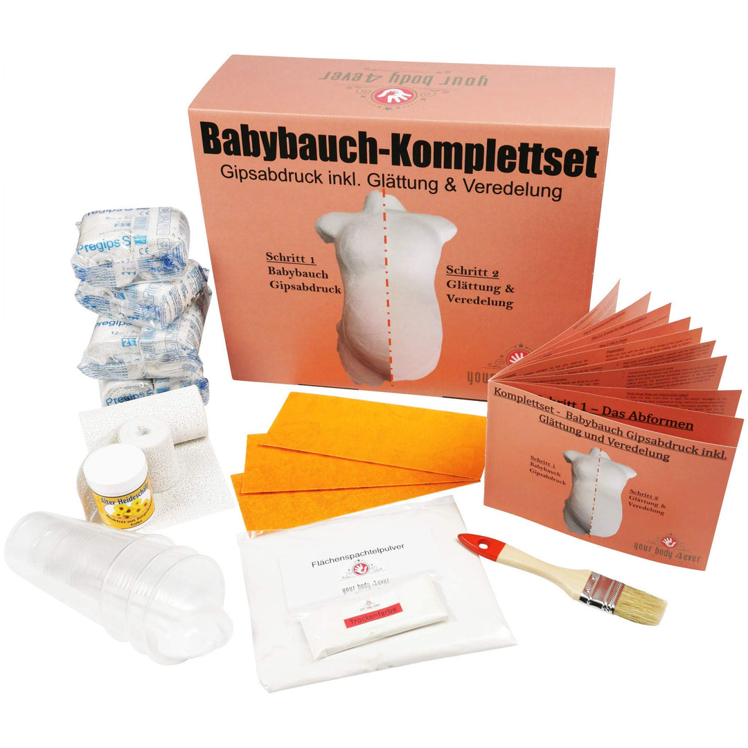 XXL Babybauch Gipsabdruck Set | 24m Gipsbinden inkl. Profimaterial zur Glättung & Veredelung | Gipsa