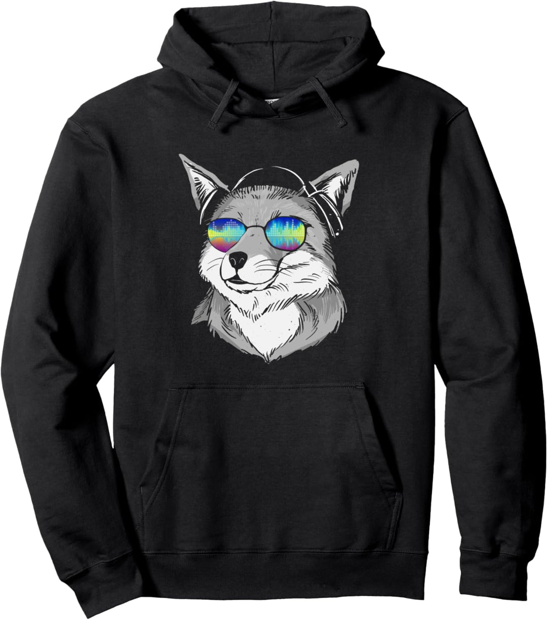 Cooler Fuchs mit Sonnenbrille und Kopfhörer Pullover Hoodie
