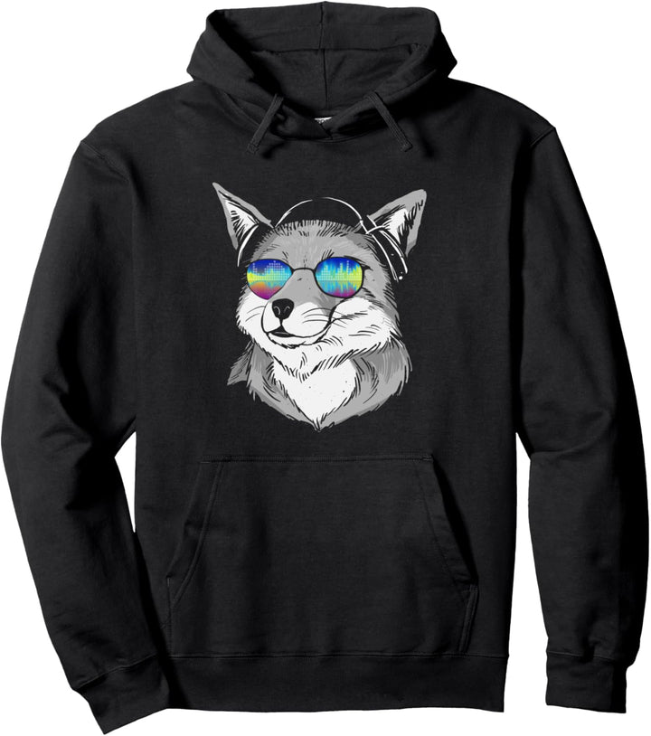 Cooler Fuchs mit Sonnenbrille und Kopfhörer Pullover Hoodie