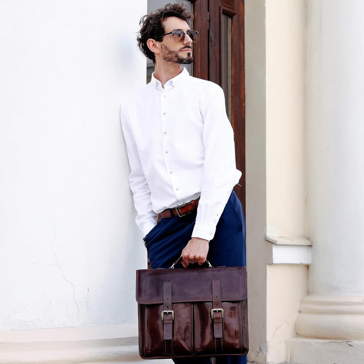 Time Resistance Leder Aktentasche Handgefertigte Umhängetasche Laptop Tasche für bis zu 15 Zoll Lapt