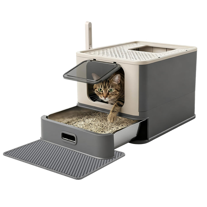 Pakeway Katzenklo aus Edelstahl Geschlossen mit 2 Einstiegsmöglichkeiten Grosse Hygienische Katzento
