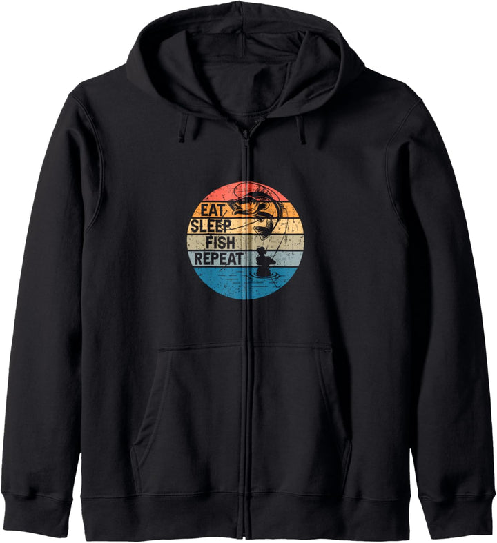 Eat Sleep Fish Repeat - Angler Retro lustig Fischer fischen Kapuzenjacke