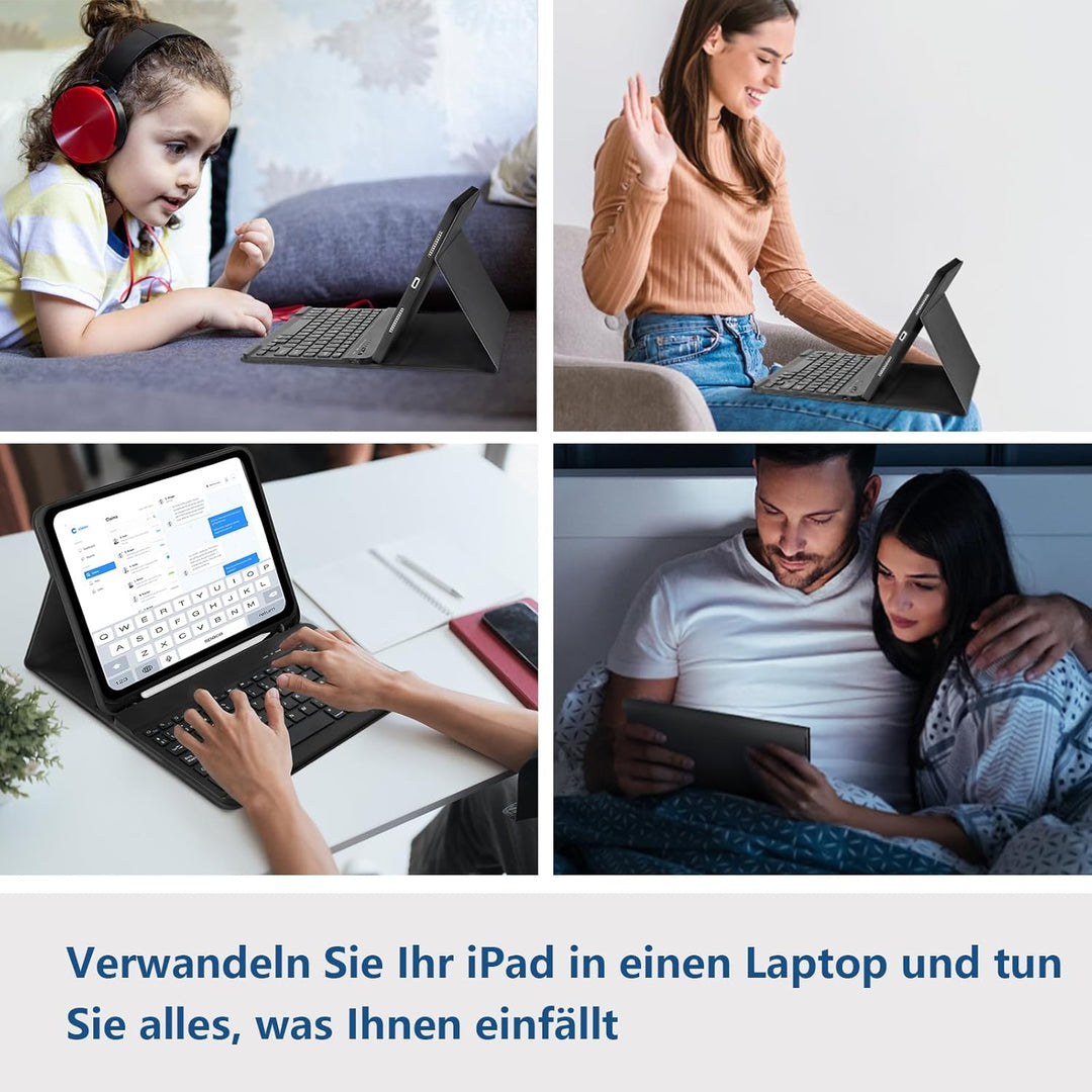 TQQ Hülle mit Tastatur für iPad A16 11 Generation 2025/10 Generation 2022(11/10.9 Zoll), Abnehmbare