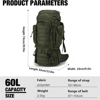 Mardingtop 50/60 Liter Erwachsene Taktischer Trekkingrucksacke Rucksack Outdoor Wanderrucksäcke Arme