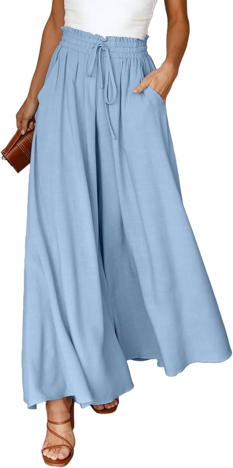 Dokotoo Sommerhose Damen Leicht Lässige Palazzo Hose High Waist Einfarbig Freizeithose Baumwolle Lei