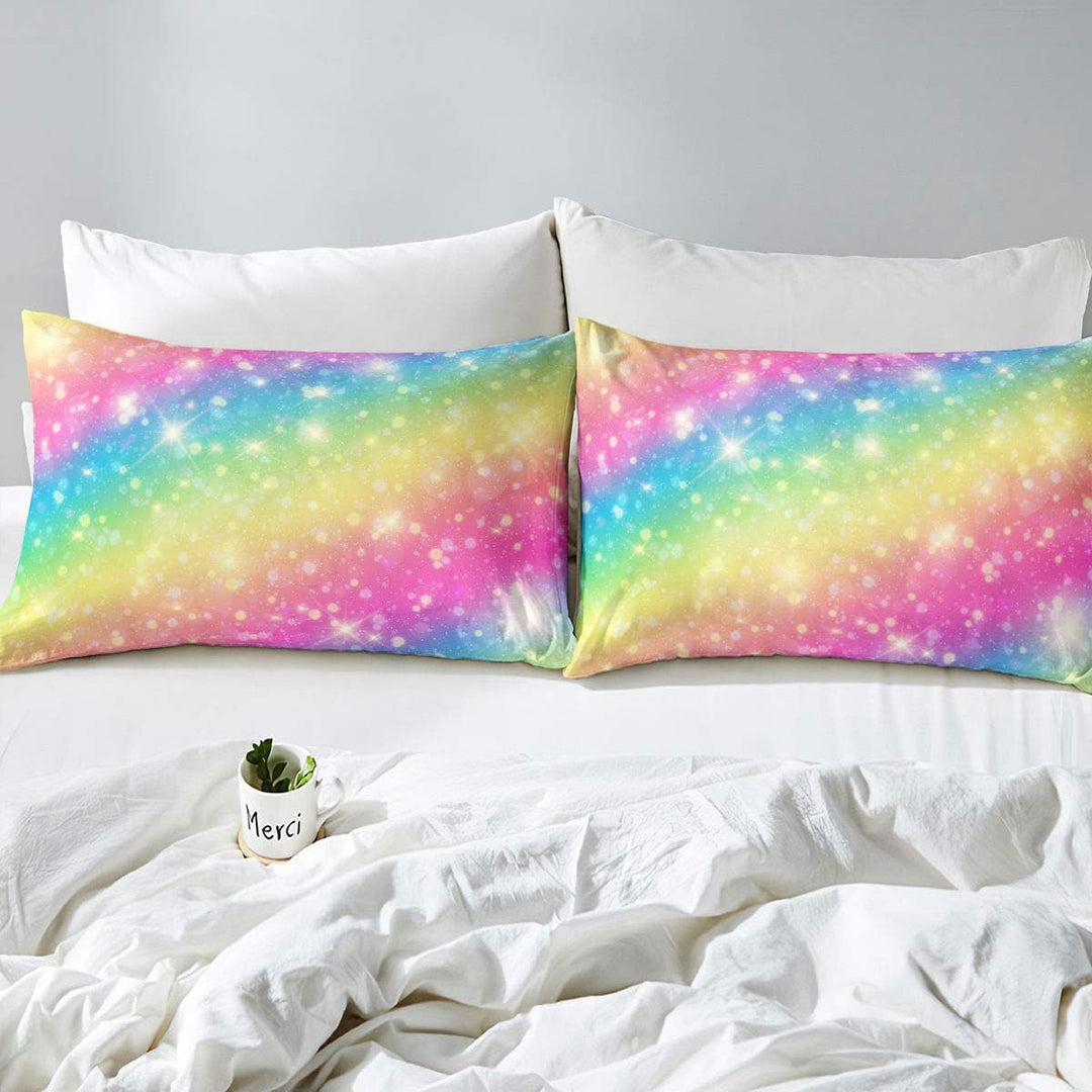 Loussiesd Regenbogen Farbe Tröster Bettwäsche 135x200 cm Mädchen Kinder Blingling Dekor Bettwäsche S