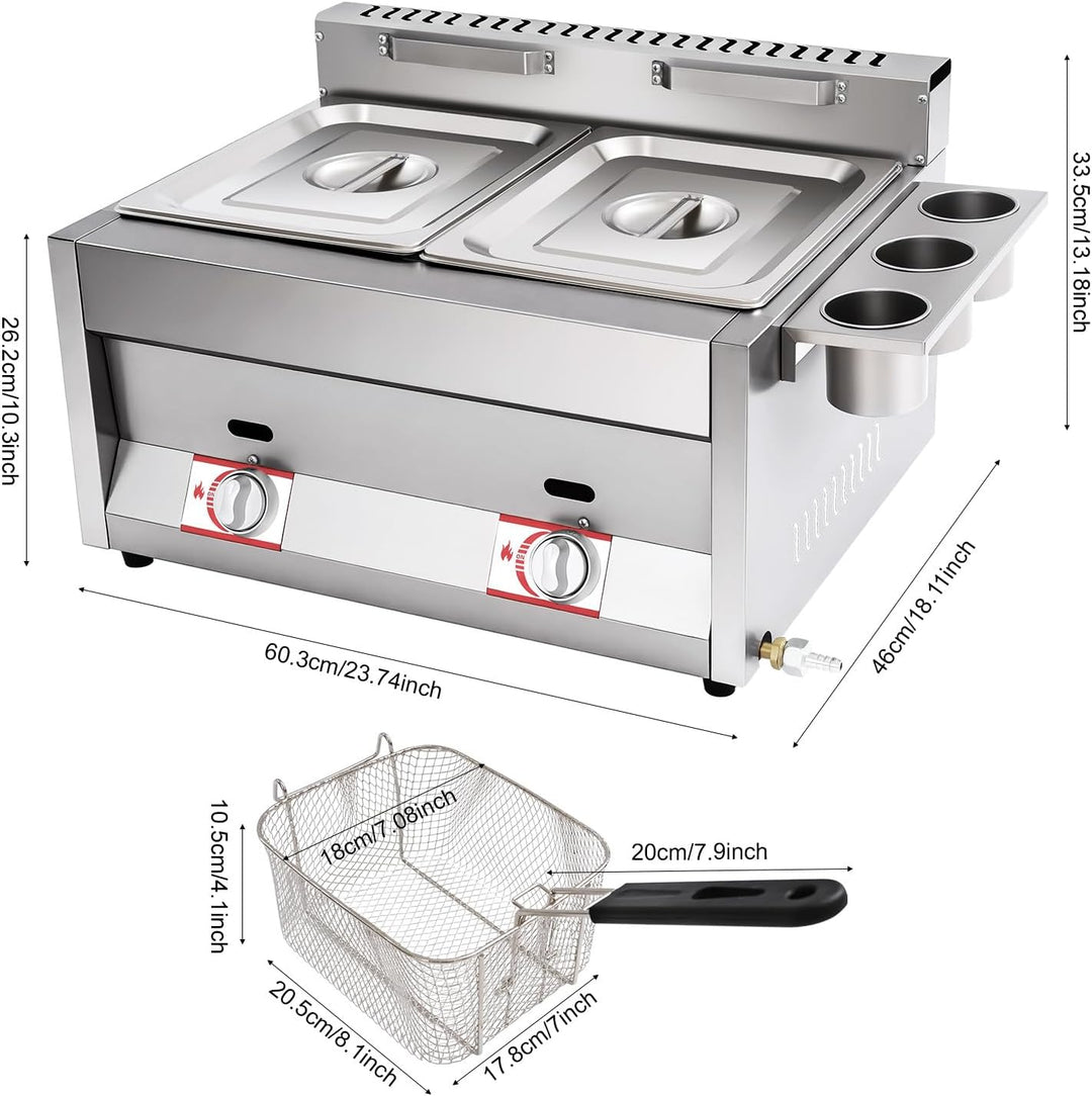 Professionelle Doppelfriteuse Gas 2x6L für Gastro | Friteuse mit Fett und Öl, Deep Fryer für Pommes