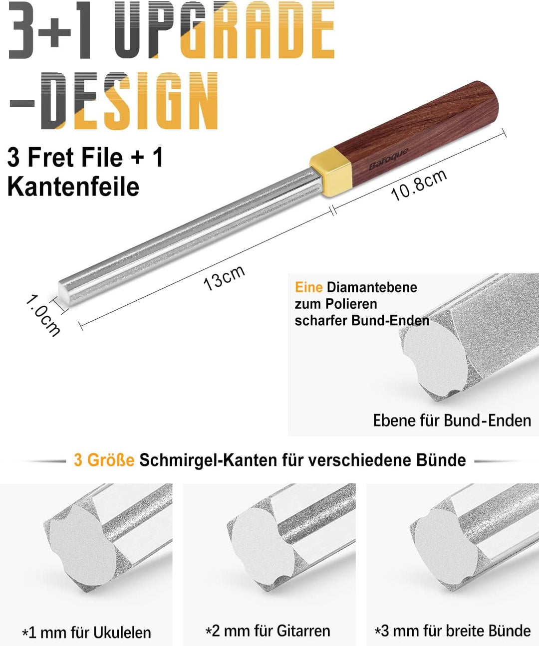 Baroque Bund Feile Gitarre, Bundfeile für Gitarre Diamant, Gitarren Fret File, 4. Generation Feile z