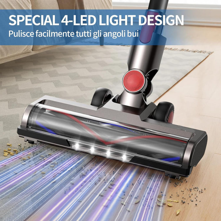Bürste kompatibel für Dyson V7, V8, V10, V11, V15, Bürste mit 4-LED-Leuchten, Bürste mit 2 Ersatzrol