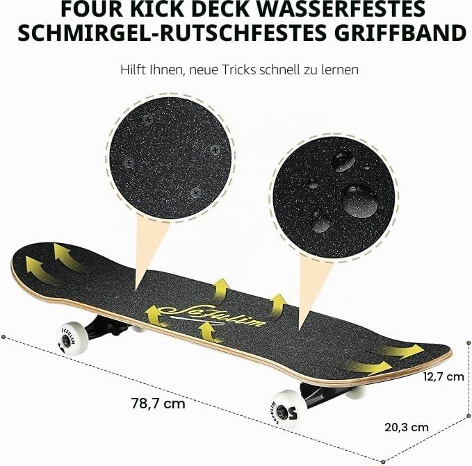 Sefulim Skateboard Adult Komplettboard 31 x 8 Zoll£¬ mit ABEC-7 Kugellager 7 Layer Ahorn f¨¹r Anf?ng
