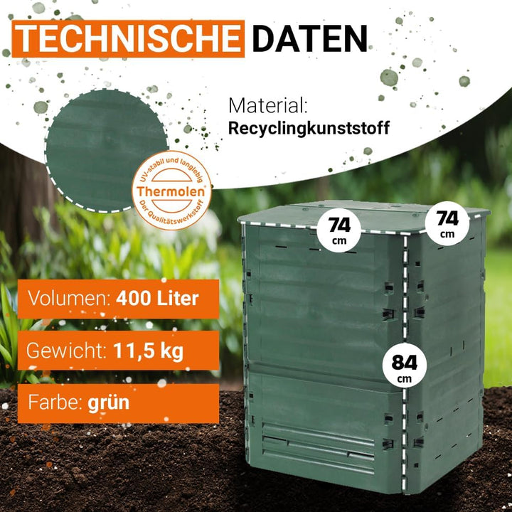 GARANTIA Thermo-King Komposter 400 Liter grün - Komposter Garten, Schnellkomposter, Abfall & Recycli