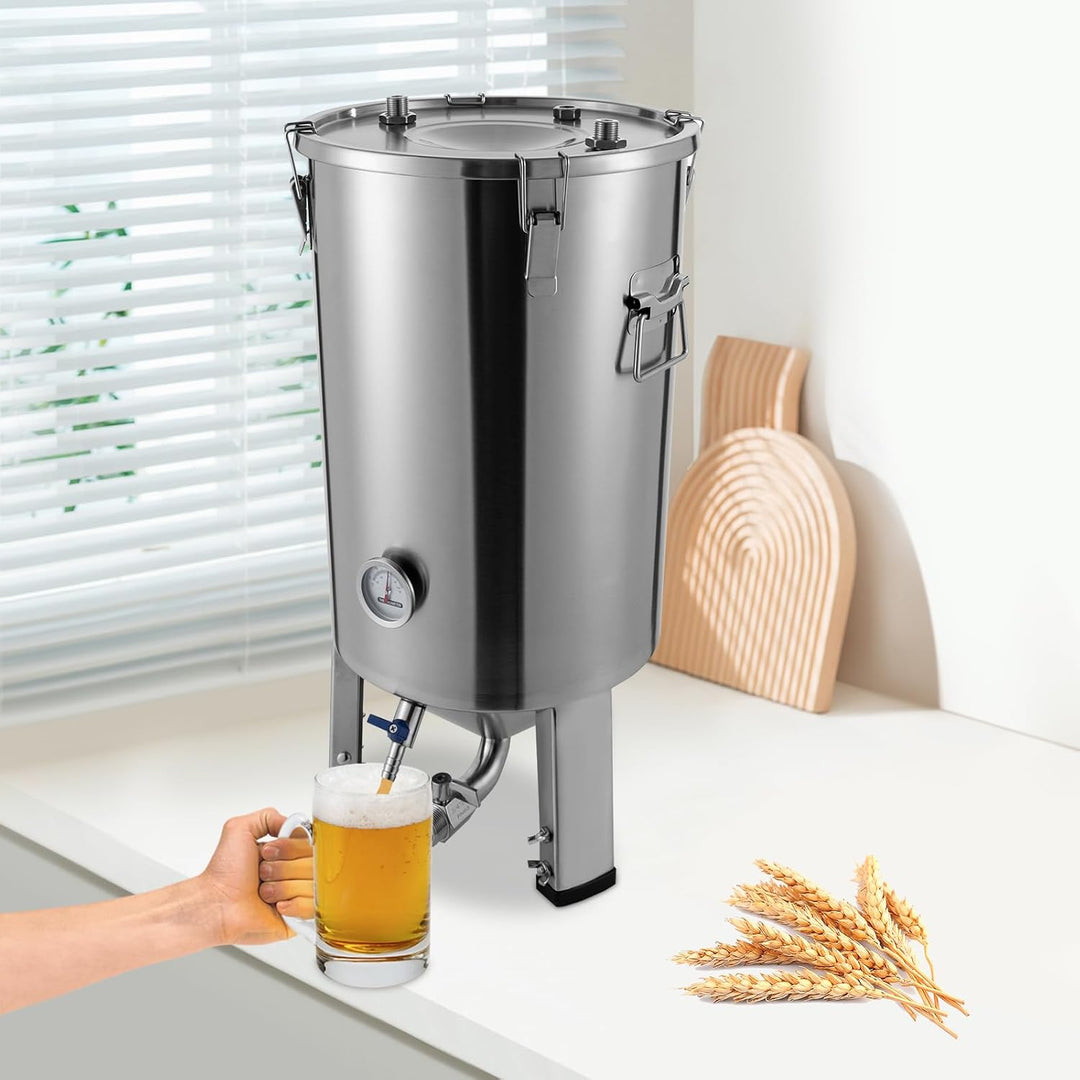 32L Edelstahl Gärfass für Hausgebrauch mit Kühler, Konischer Gärtank zur Bier- und Weinherstellung,