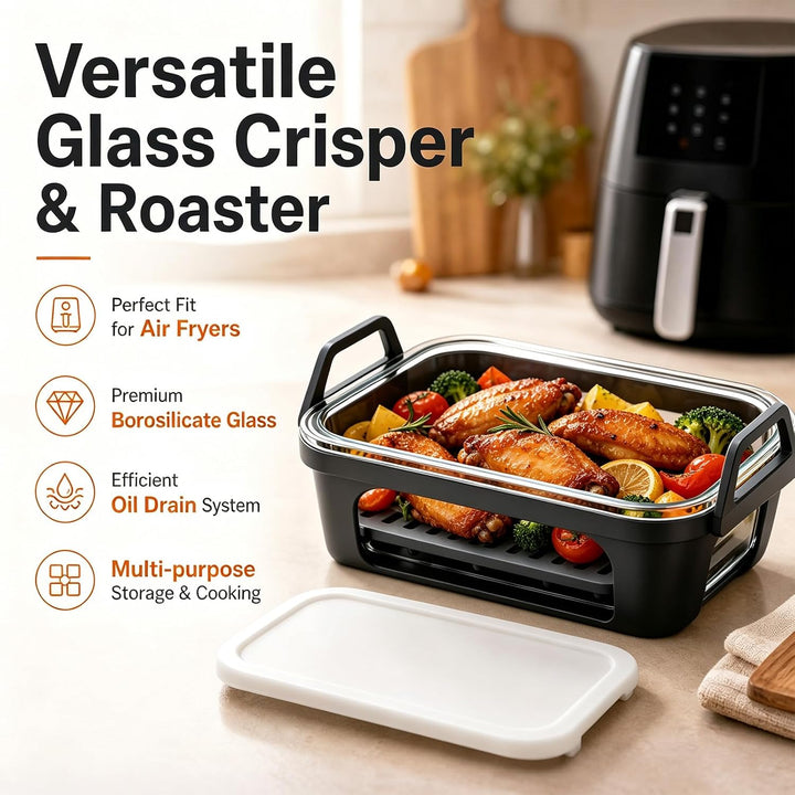 Glas Auflaufform für Airfryer, für Ninja/Cosori Heissluftfritteuse Zubehör mit Silikon-Innen, Auflau