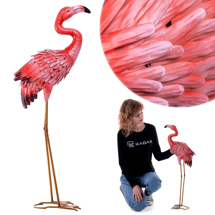 KADAX Flamingo Figur 76 cm, grosse Gartenfigur aus pulverbeschichtetem Stahl, handbemalte Teichfigur