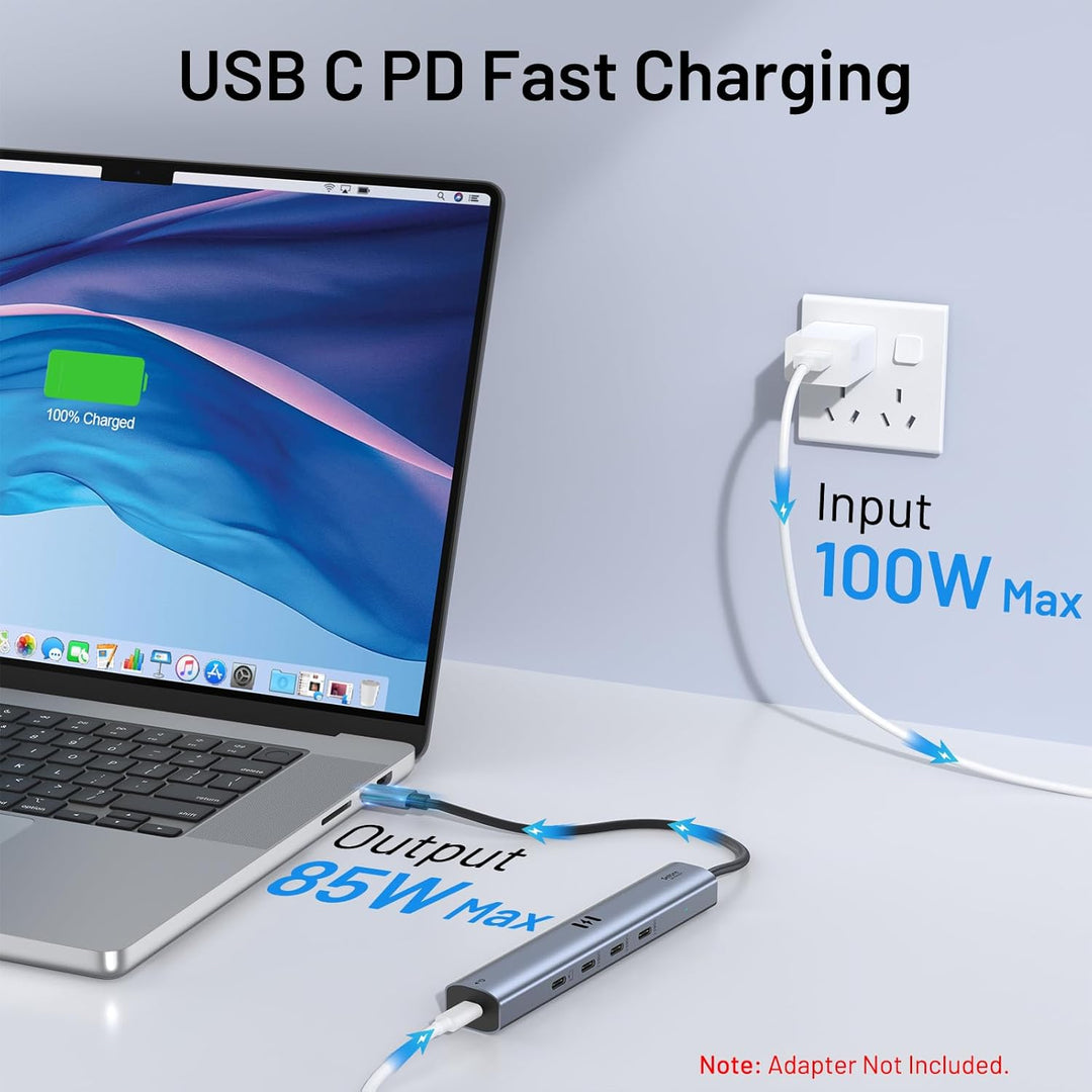 USB C Video Hub Typ C 10Gbps 5 in 1 Hub USB C Monitor Adapter mit USBC Display 4K@60Hz & 10Gbps Data