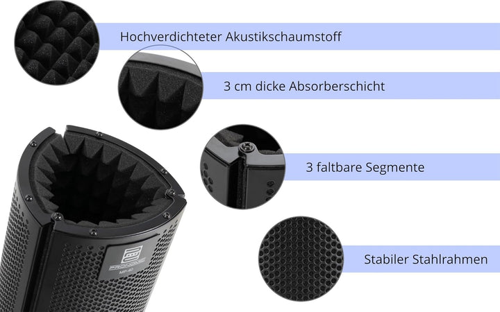 Pronomic MP-40 Micscreen-Tischstativ - Portabler Absorber und Diffusor - Ideal für Studio oder Podca