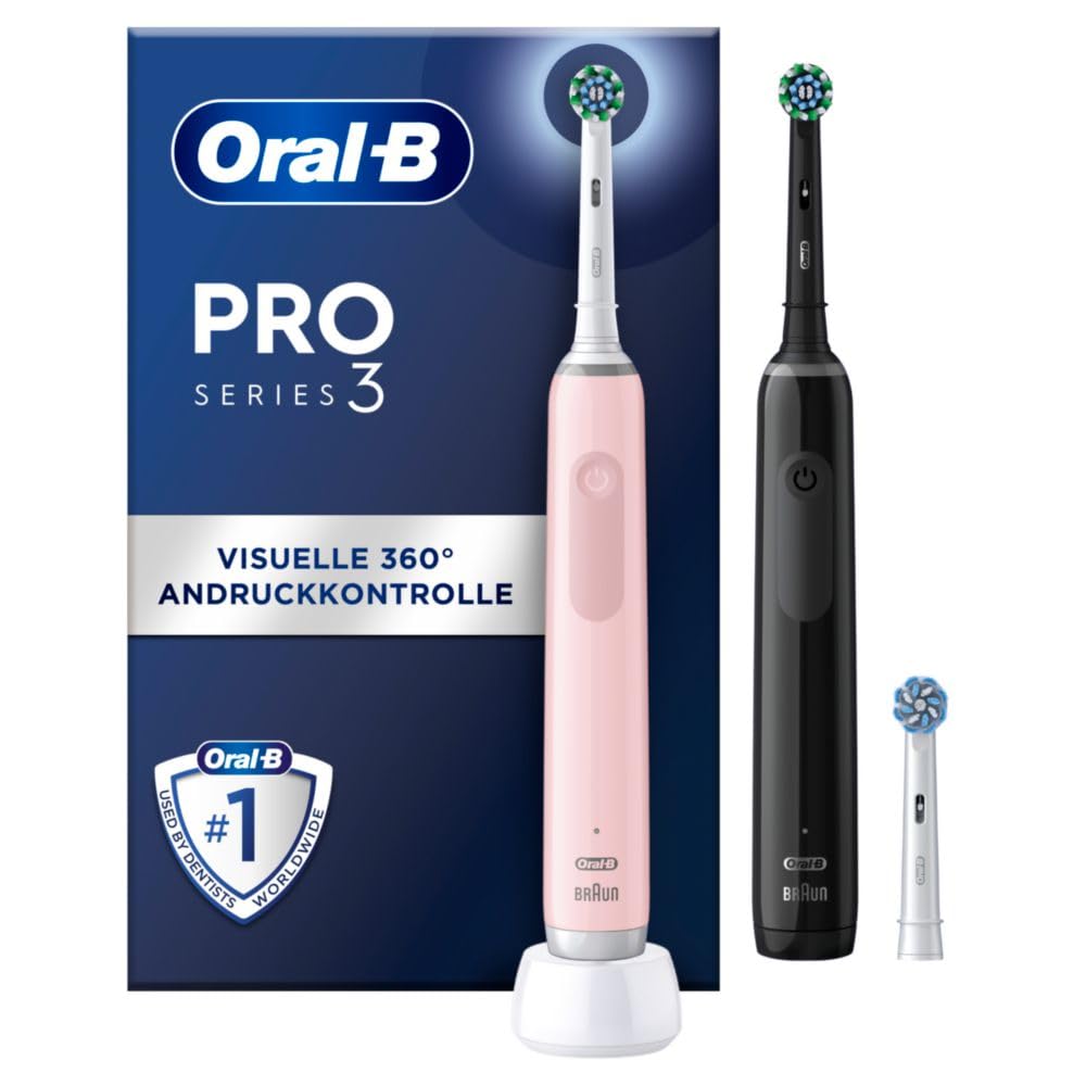Oral-B Pro 3 3900 Elektrische Zahnbürste/Electric Toothbrush, Doppelpack & 3 Aufsteckbürsten, mit 3