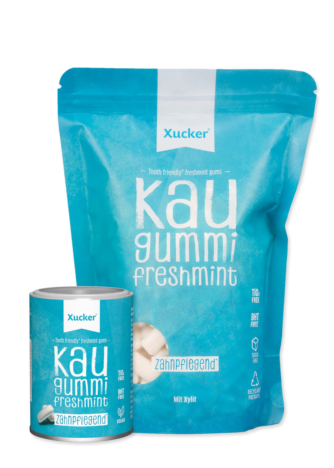 Xucker Zuckerfreie Zahnpflege Kaugummis - Xylit Kaugummis zuckerfrei mit Freshmint Geschmack I Vegan