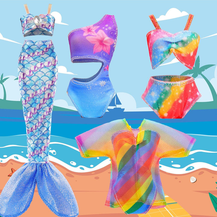 Miunana Puppen Pool Schwimmbad Puppenkleidung Kleidung Meerjungfrau Badeanzug Bikini Schwimmring Acc