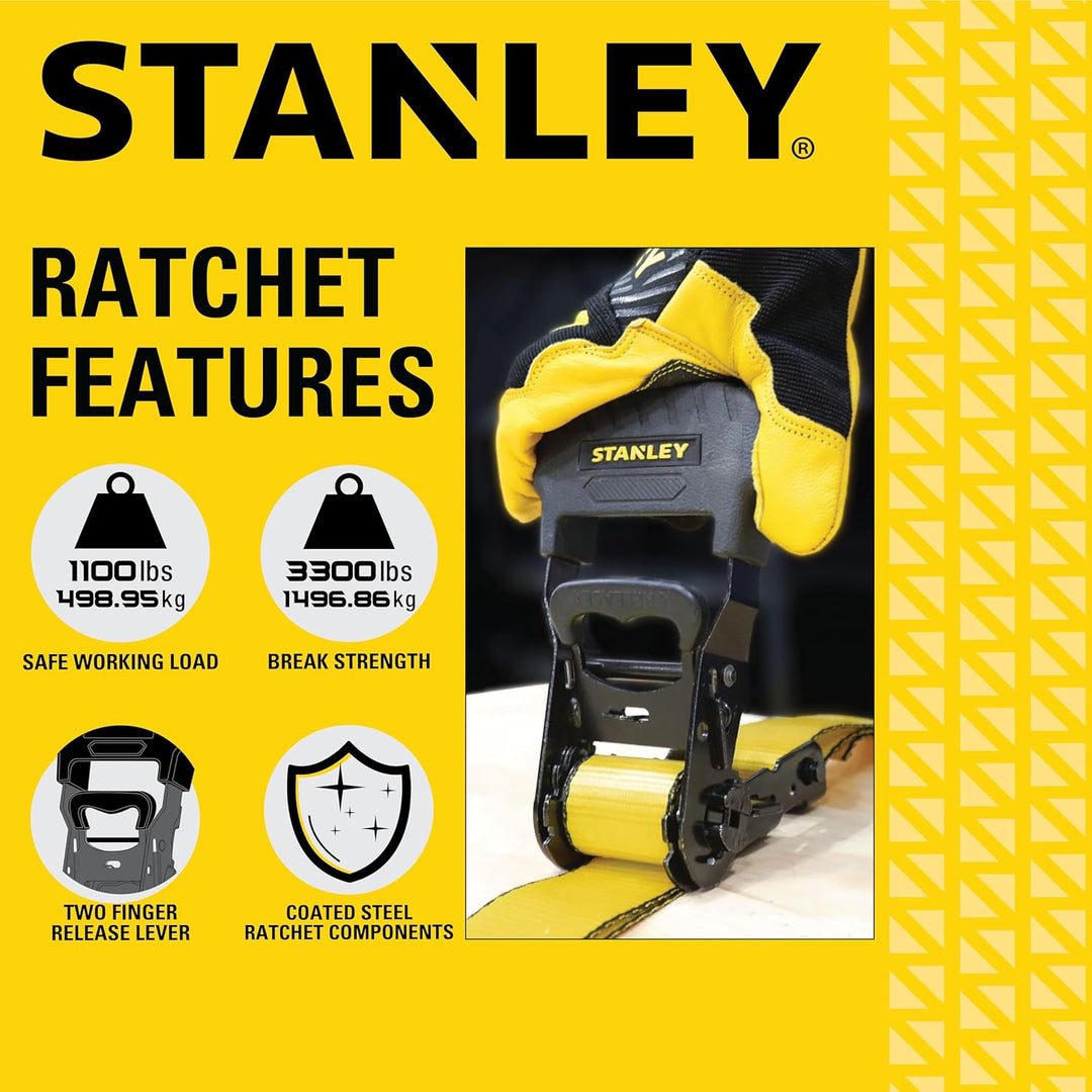 STANLEY S10074 Spanngurte mit Ratsche, 3,8 cm x 4,9 m, für schwere Ladungen (1.500 kg Bruchfestigkei